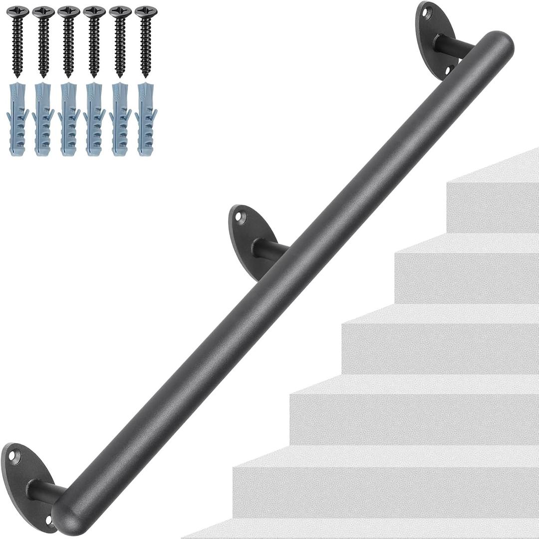 SELEWARE 50 Inch Pipe Stair Handrail Metal Staircase Handrail Industrial Hand Rails for Indoor & Outdoor Steps Wall Mount Hand Rails for Indoor Stairs 1.3" Pipe Safety Grab Bar for Stairs Porch