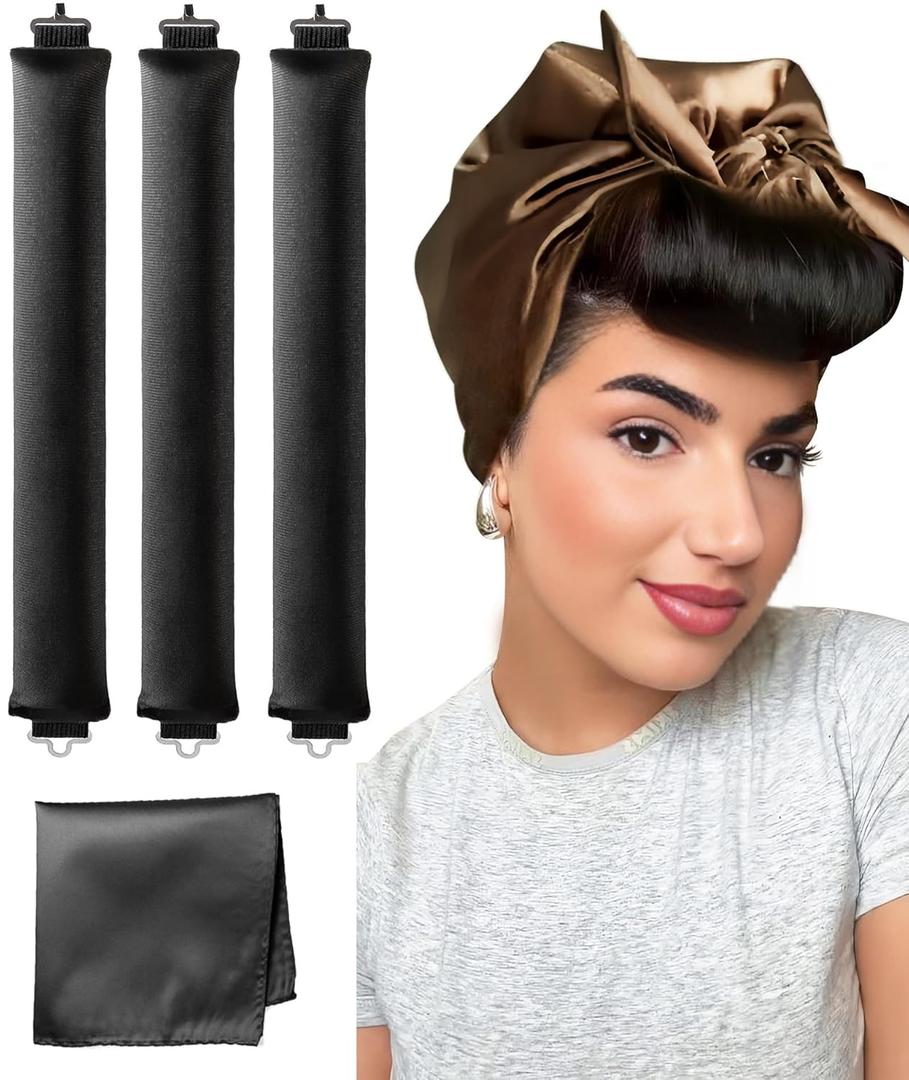 Velvet Overnight Curls Heatless Hair Curler No Heat Satin Heatless Curling Rods Foam Sponge Hair Rollers for Short Long Hair to Sleep in Care Styling Tools - Black