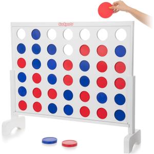 GoSports 3 Foot Giant Wooden 4-in-a-Row Connect Game Jumbo Party Size with Heavy-Duty Coins Easy Setup and Portable Design for Indoor and Outdoor Yard Game for Adults