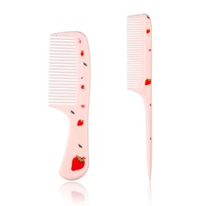 2pcs Cute Hair Comb Set, Pink Strawberry Baby Comb Fine Tooth Comb & Rat Tail Comb Toddler Tiny Hair Comb Small Girls Comb Plastic Mini Kids Comb Hair Parting Comb for Women Girls Kids All Hair Types