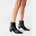 Vaslemuse Women Booties Buckle Ankle Boots Kitten Low Heel Eyelet Booties Sexy Pointy Toe Fashion Dress Short Boots with Zips (Black), Size 6.5