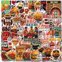 50 Pcs BBQ Stickers Cartoon Barbecue Sticker Cute Food Waterproof Decals Water Bottles Recipe Book Laptop Scrapbooking Skateboard Phone Case Fridge Kitchen Decor Gifts for Adults Women