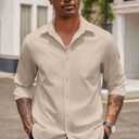 COOFANDY Men's Button Down Long Sleeve Shirt Casual Untucked Dress Shirt Regular Fit Wedding Shirts (Beige, M)