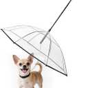 Clear Dog Umbrella for Small Dogs, Doggie Umbrella with Leash, Keeps Pet Dry for Rainy Walk/Potty Trip, Puppy Rain Umbrella, Self-Assembly