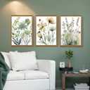 SYWENNOI Wood Framed Green Botanical Canvas Wall Art, Boho Floral Watercolor Art Wall Decor, Minimalist Flower Pictures Poster Prints for Bedroom Bathroom Living Room Ready to Hang 16x24 Inches