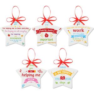 Eaasty 5 Pcs Thank You Gifts for Women Teacher Preschool Daycare Teacher Appreciation Gifts Ceramic Round Heart Thank You Plaque for Teachers Week Gift Office Desk Decoration(Star Style)