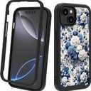 Compatible with iPhone 14 / iPhone 13 Case  Rugged Full-Body Protective Cover for Women Girls Dual Layer Shockproof Bumper, Heavy-Duty Phone Case - Chinoiserie Rose Florer Floral 046