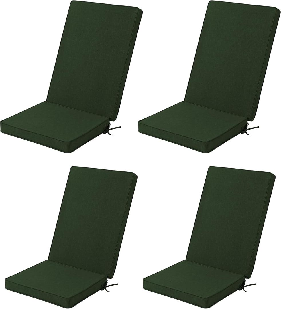 Adirondack Chair Cushions Set of 4 - Removable Covers, Water-Repellent & Fade-Resistant Faux Linen, Securing Straps, Non-Slip Bottom, Fit for Most Outdoor Adirondack & Rocking Chairs - Olive Green, 45''x20''