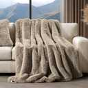 EVERGRACEHOME Luxury Faux Fur Throw Blanket, Soft Fluffy Faux Mink Blankets for Bed, Couch, Sofa, Thick Cozy Plush Warm Fur Throws with Reversible Velvet, Natural Mink, 60"x80"