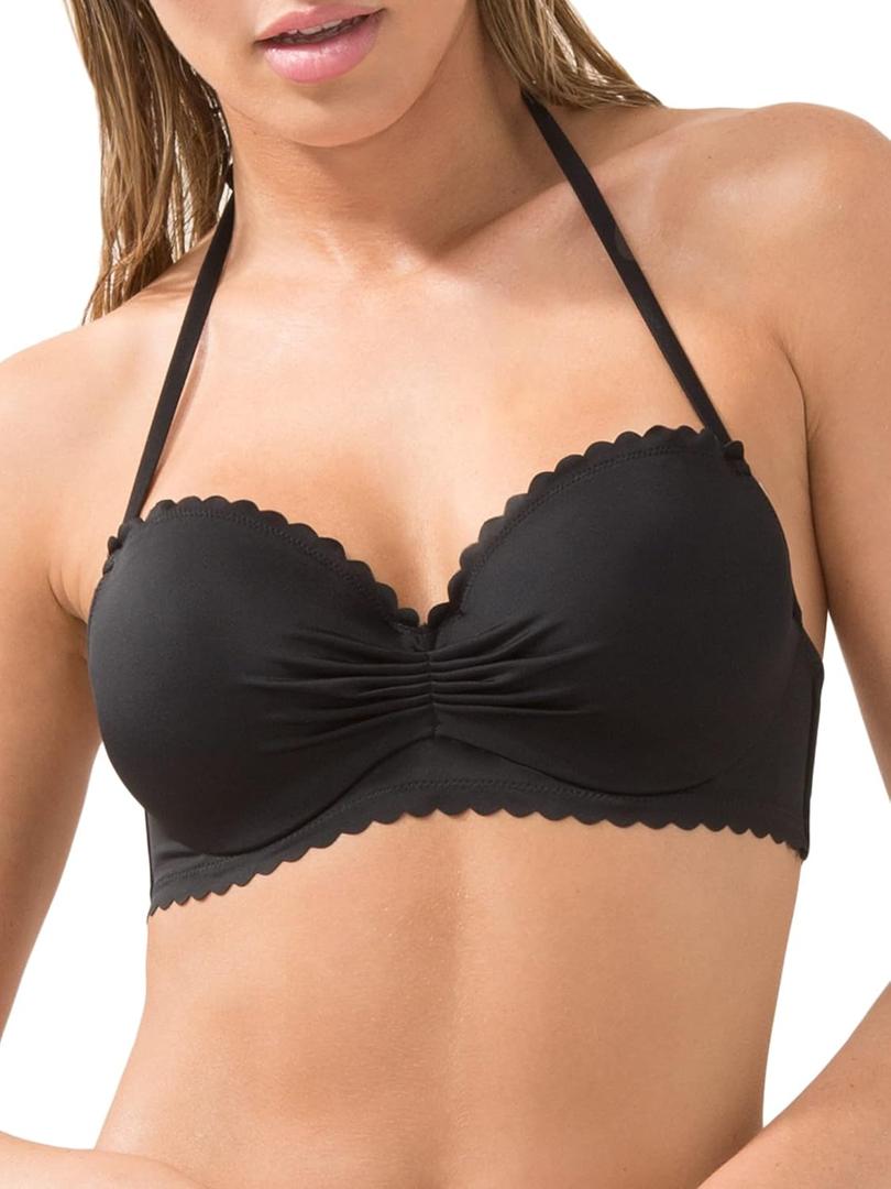 Smart & Sexy Womens Swim Secret Halter Underwire Bikini Top Supportive Bikini Top (34DD, Black Hue) M