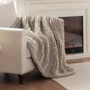 Chunky Knit Blanket Throw, 100% Hand Knit Throw Blanket Handmade Chenille Cable Knit Throw for Couch, Stylish Cozy Soft Rope Knot Crochet Blanket for Home Decor, Beige Linen, 40x50 Inches