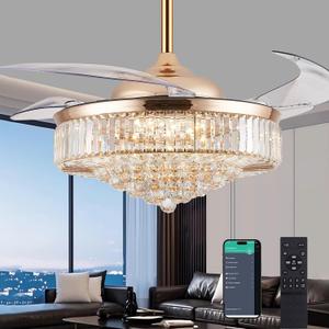 52'' Crystal Gold Ceiling Fan with Light and Remote