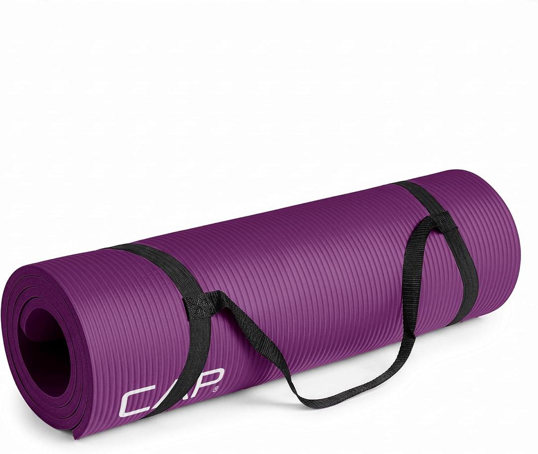 CAP 1/2" Thick Yoga Mat, Exercise & Workout Mat with Strap, Wine | Latex-free NBR foam cushions knees and joints for Pilates, stretching, core training, floor exercises and home fitness.