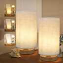 Minimalist Bedside Table Lamps for Bedrooms Set of 2, 3 Color Temperature Bedside Lamps with Round Fabric Linen Shade,Small Desk Lamp Night Nightstand Lamp Set for Living Room, Reading ,Office