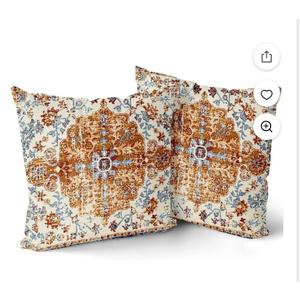 Terracotta Yellow Blue Ethnic Boho Throw Pillow Covers 18x18 In Bohemian Carpet Vintage Mustard Orange Grey Floral Decorative Pillows Farmhouse Accent Home Decor For Bedroom Couch Sofa Porch Set Of 2