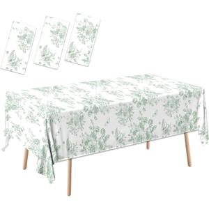 Green Floral Tablecloth, 54 x 108 Inch Vintage Sage Green Toile Tablecloth Floral Disposable Tablecloth sage green Flower Green Toile Table Cloth, Green Floral Table Cover for Wedding Bridal Tea Party