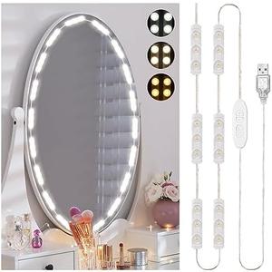 Consciot LED Vanity Lights for Mirror, Hollywood Style Strip, Adjustable Color & Brightness, USB Cable, Dimmable Makeup Stick on Table Dressing Room, White