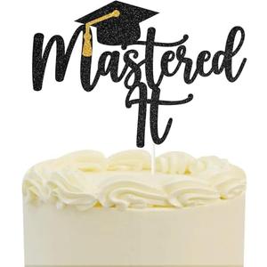 Set of 3 Pack, Back Glitter Mastered It Cake Topper, College Grad, Congratulations MBA Graduation Party Decorations Supplies