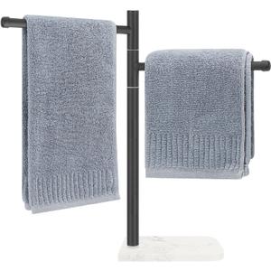 Standing Hand Towel Holder, Hand Towel Stand with Marble Base, 304 Stainless Steel Towel Rack with 2 Swivel Arm, Countertop Stand Towel Ring Towel Bar for Bathroom (Matte Black)