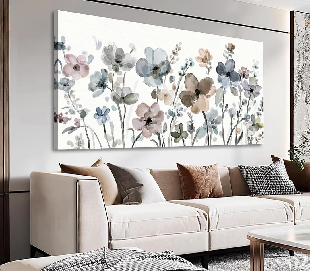 NINEASO Flowers Canvas Wall Art - Cream White Flowers Pictures Abstract Beige Floral Wall Decor Botanical Painting Print Artwork for Living Room Bedroom Home Office Decorations 20" x 40" (40L" x 20W", Abstract Botanical Floral)