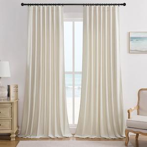 Timeper Beige Cream Pleat Back Tab Velvet Curtains W62 x L84 inches 2 Panels, Room Darkening Solid Home Decor Curtains for Bedroom Living Dining Room Thermal Insulated Luxury Super Soft Window Drapes (62"W x 84"L (Pack of 2), Cream Beige)