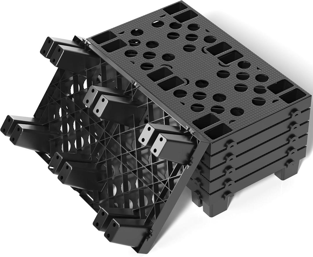 KJE 6 Pack Plastic Pallets, Lightweight Nestable Moisture-Proof Floor Pallets, Ventilated Grid Plastic pallets for Basement Storage and Warehouse Use (19.7" x 11.8" x 3.9")