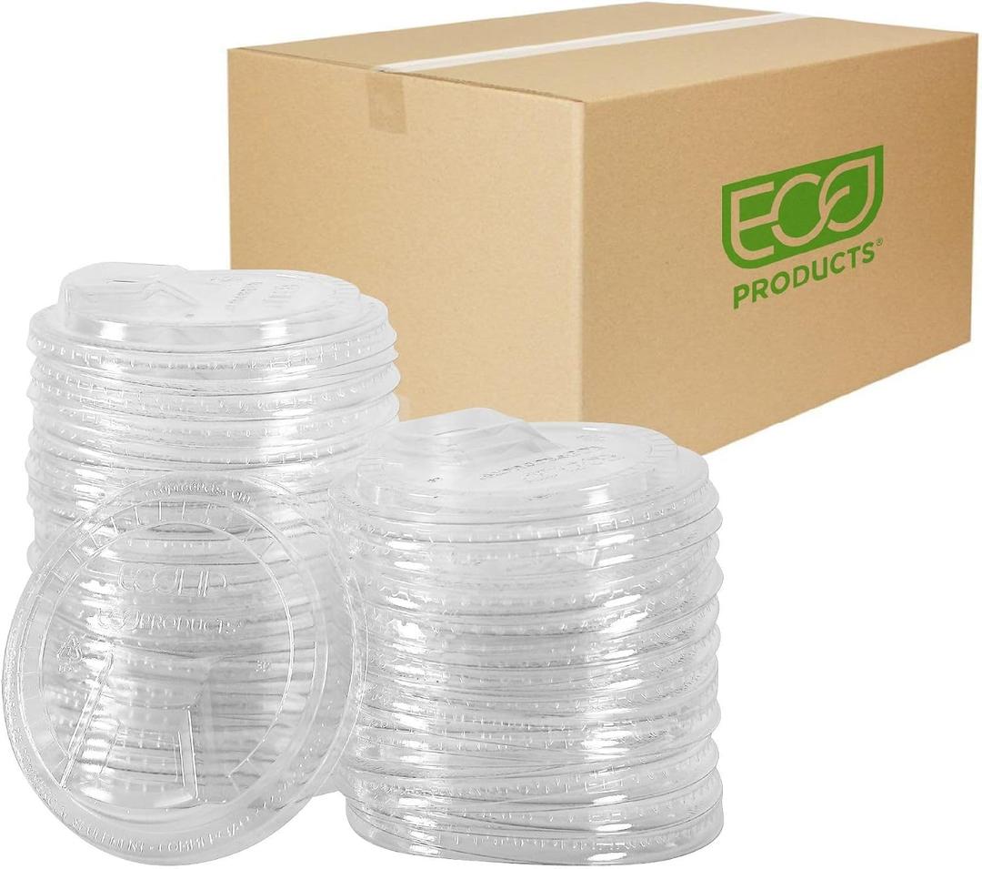 Eco-Products GreenStripe Compostable Plastic Cup Sip Lids, Case of 1000, Fits 9oz & 12-24oz Cups, Made From PLA Renewable Plant Based Plastic, Clear For Visibility