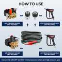 3/8" Pressure Washer Hose 25FT 4800PSI with 3/8 Inch Quick Connect, Kink Resistant Industry Grade Steel Wire Braided, Wear Resistant Power Washer Hose with M22 14mm Adapter