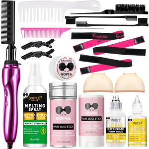 Hot Comb Hair Straightener Set for Lace Front Wigs - Heat Pressing Combs Ceramic Curling Flat Iron Electric Hot Comb for Wigs - Hair Straighteners Straightening Comb for Women Wig Installation Kit (Rose Red)