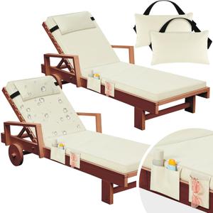Tondiamo 2 Set Outdoor Chaise Lounge Cushions with Pillows and Storage, 72 x 21 x 3 Inch Outdoor Lounge Chair Seat Pads Outside Waterproof Chaise Cushion for Lawn Patio Furniture(Beige)