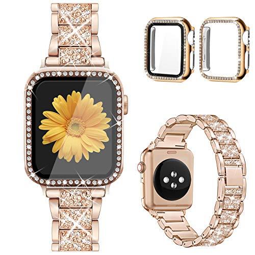Mesime Compatible for Apple Watch Band with Screen Protector Case, Jewelry Replacement Bands 46mm 45mm 44mm 42mm 41mm 40 mm 38mm 2 Pack Protective Cover for iWatch Series 11/10/9/8/7/6/5/4/3/2/1/SE Women Mesime Compatible for Apple Watch Band with Screen Protector Case, Jewelry Replacement Bands 46mm 45mm 44mm 42mm 41mm 40 mm 38mm 2 Pack Protective Cover for iWatch Series 11/10/9/8/7/6/5/4/3/2/1/SE Women