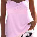 Modlily Surplice Tankini Swimsuits for Women, Two Piece Print Bathing Suit, Modest Coverage Tank Top with Board Shorts, Large