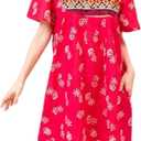 Women's Short Sleeve Red Lounger House Dress - 3 Button Bib Yoke and Pockets (Pink, XXXL)