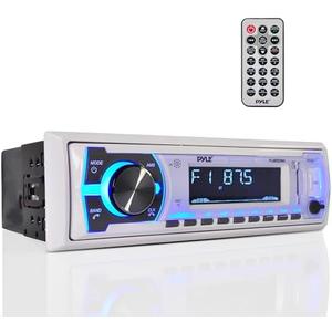 Pyle Marine Bluetooth Stereo Radio - 12V Single DIN In-Dash Receiver for Boat Audio with Built-In Mic - Digital LCD - MP3/USB/SD Playback - AM/FM Radio - RCA Output - Remote Control - PLMRB29W