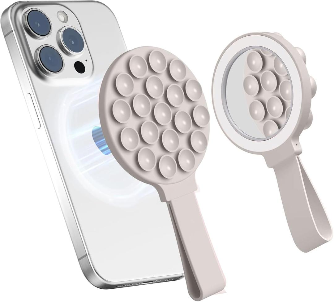 for Magsafe Silicone Suction Cup Phone Mount Built-in Mirror for iPhone Hands-Free Cell Phone Accessory Holder for Selfies & Videos (Rock Gray)