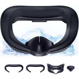 DESTEK Cooling Face Pad Facial Interface Compatible with Meta/Oculus Quest 3, Includes Two Replacement Ice Silk and Cool Ice Gel Face Cushions  Adjustable Bracket, NOT Compatible with Meta Quest 3S (black)