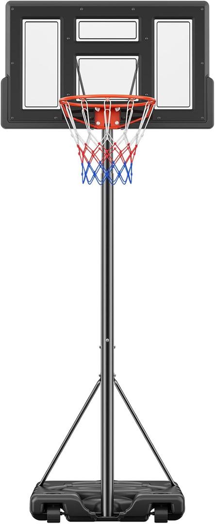 Sweetcrispy Portable Basketball Hoop Outdoor 6.1-10FT Adjustable Height, 44 Inch Shatterproof Backboard/Shock Absorbent Rim, Fillable Base, 2 Wheels for Backyard/Driveway