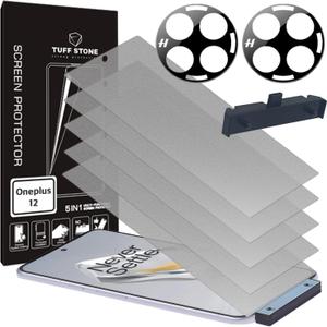 [5+2][with Install Kit] 5 Anti-glare(matte) TPU film Screen protector + 2 Lens Protector + Installaion Guide Tood (EZ KIT) compatible with Oneplus 12 5G 2024 Easy to Install TPU Film screen protector