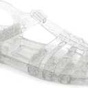 Toddler Sandals Jelly Shoes Girls Unisex Boy Flat Retro Slides Clear Kids Water Slippers Slingback Summer Beach Size 8 Adjustable Buckle Glitter Dress Soft (White)