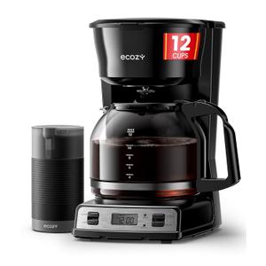 ecozy 12-Cup Programmable Coffee Maker with Electric Coffee Grinder Combos, Drip Coffee Machine with Pause & Pour Function, Auto Shutoff, Keep Warm, Brezzano DuoSet