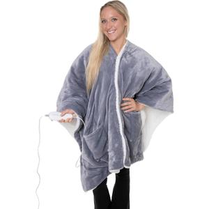 Snuggie Heated Wrap - Wearable Heated Electric Blanket with 4 Heat Settings, Auto Off, 50" x 60" Machine Washable, Warm, Cozy, Super Soft Sherpa, Functional Shawl for Adults- Grey