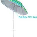 6.5ft beach umbrella with sand anchor, Beach Umbrella for Sand with Tilt, Air vent UPF 50+ Protection Fits in a large Suitcase for Patio Garden Beach Pool Backyard, Green Stripe CH-1501