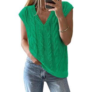 BTFBM Sweater Vest Women Oversized V Neck Cable Knit Casual Pullover Sweaters Fall Outfits 2025 Sleeveless Tops