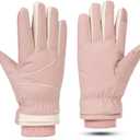 Women Winter Snow Ski-Gloves - Non-Slip-Plus-Velvet-Thickened Warm Cold-Weather Windproof Touchscreen-Cycling-Gloves (Pink), One Size