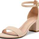 mysoft Women's Chunky Low Heels Open Toe Block Heeled Dress Ankle Strap Pump Wedding Sandals (10 Wide, Nude Nubuck)