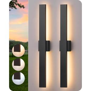 EDISHINE 31in LED Outdoor Wall Lights, 3CCT & 10%-100% Dimmable, IP65 Waterproof, Modern Exterior Lighting Fixtures, Long Exterior Wall Lights for Garage, Front Door, 2 Pack, Black