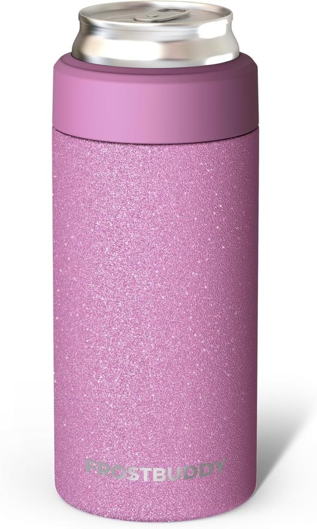 Frost Buddy Universal Mini Can Cooler  Fits 12oz Slim & 7.5oz Mini Cans  Vacuum Insulated Stainless Steel  Keeps Beverages Cold or Hot  Compact, Travel & Cup Holder Friendly