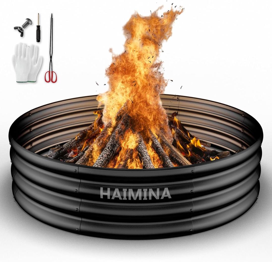 36 Inch Fire Pit Ring, Heavy Duty Large Fire Pit Ring for Outside Wood Burning, Fire Pits Rings with High-Temperature Coating for Backyard, Bonfire, Camping, Beach (3x3 FT)