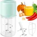 Electric Mini Food Chopper, Clear Container with Blue Lid, Compact Size (Green)
