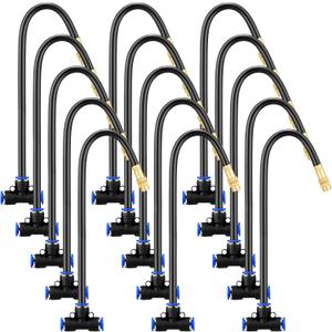 Zonon 15 Pcs Brass Misting Nozzles Tee with 16" Built in Hose for 0.32"/8 mm Tubing 360 Degree Rotation Adjustable Water Mister Nozzle Thread Sprayer Misting Part Accessories for Patio Outdoor Cooling